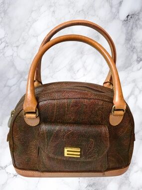 ETRO Milano Vintage 1996 Paisley Dome Satchel Made in Italy Leather Trim Boston